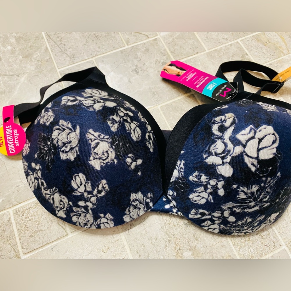 NWT Sexy Comfy Maidenform T-shirt FullCoverage Bra Navy Black Silver